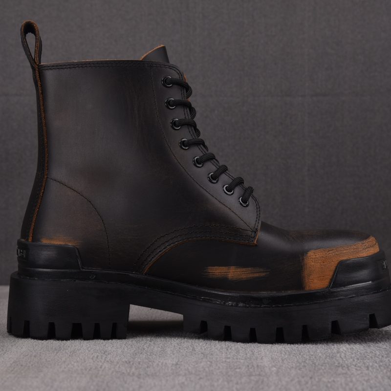 (BEST) Balenciaga Black & Brown Strike Lace-Up Boots Black Brown