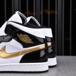 (BEST) Jordan 1 Mid Patent 'Black Gold'