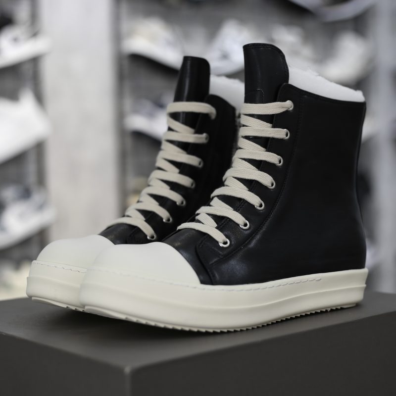 (BEST) Rick Owens Leather High In Black Sneakers