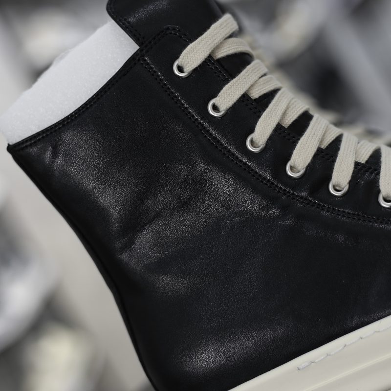 (BEST) Rick Owens Leather High In Black Sneakers