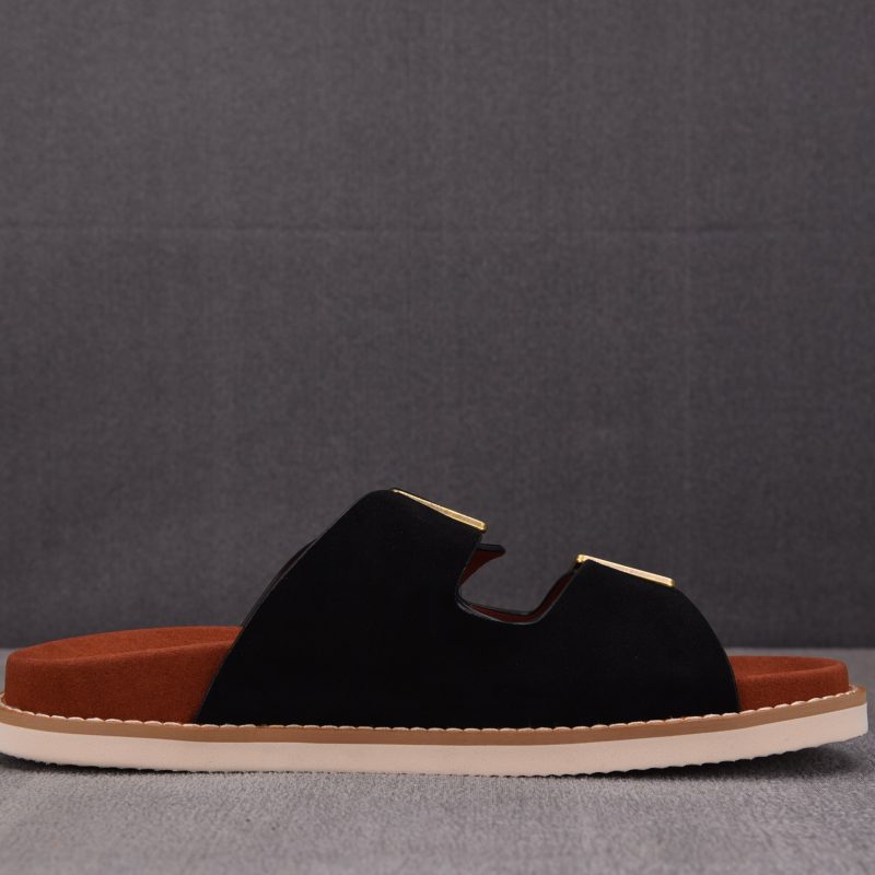 Loro Piana Men's Buckle Slide Sandal Suede 'Black'