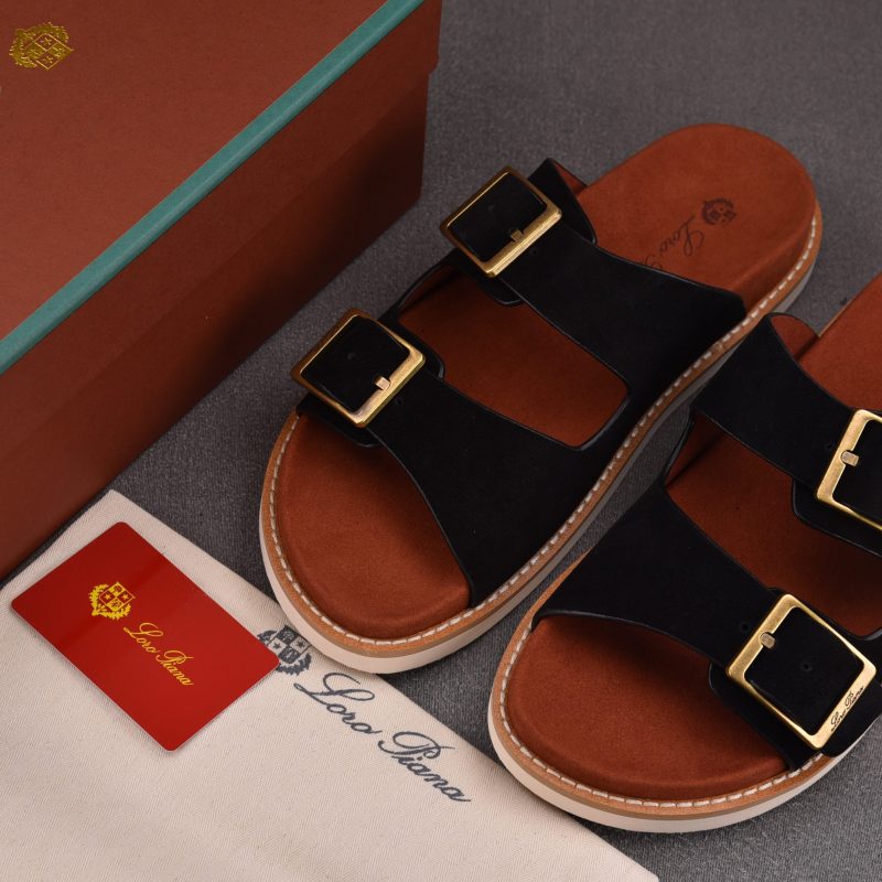 Loro Piana Men's Buckle Slide Sandal Suede 'Black'