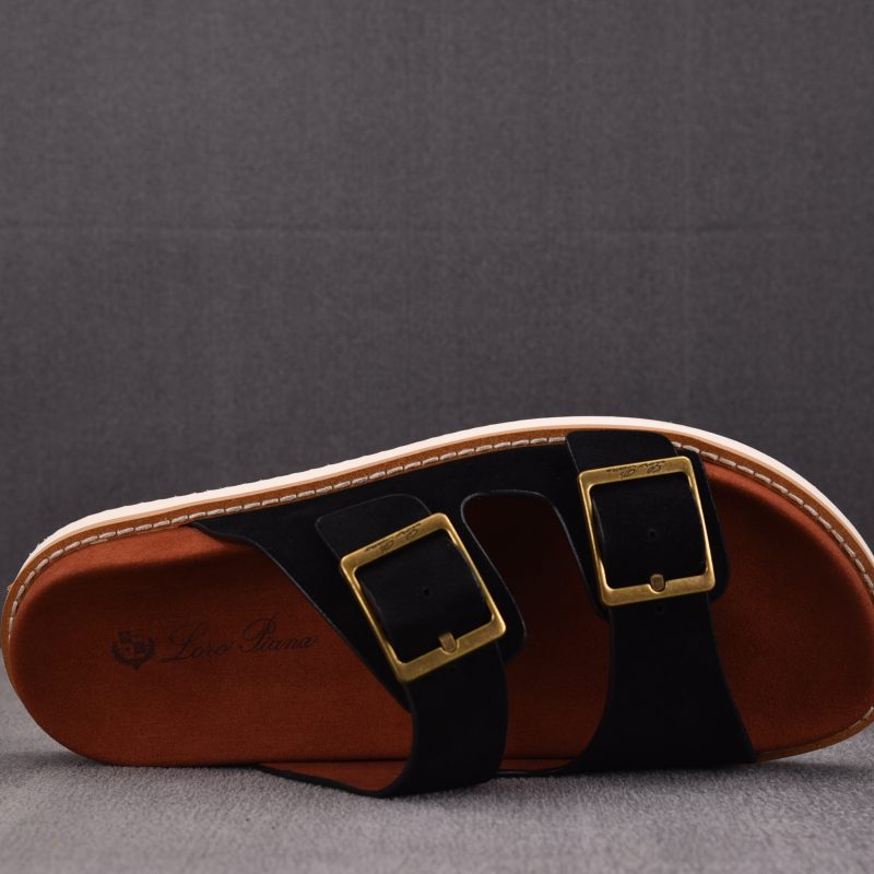 Loro Piana Men's Buckle Slide Sandal Suede 'Black'