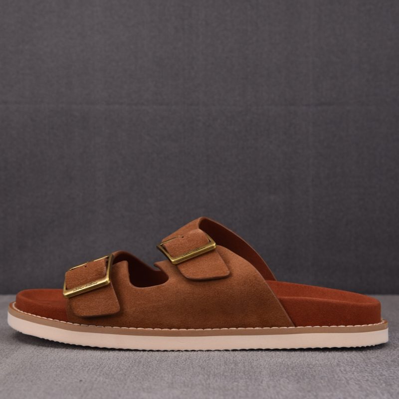 Loro Piana Men's Buckle Slide Sandal Suede 'Brown'