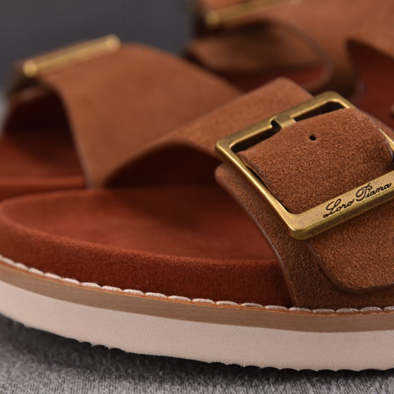Loro Piana Men's Buckle Slide Sandal Suede 'Brown'