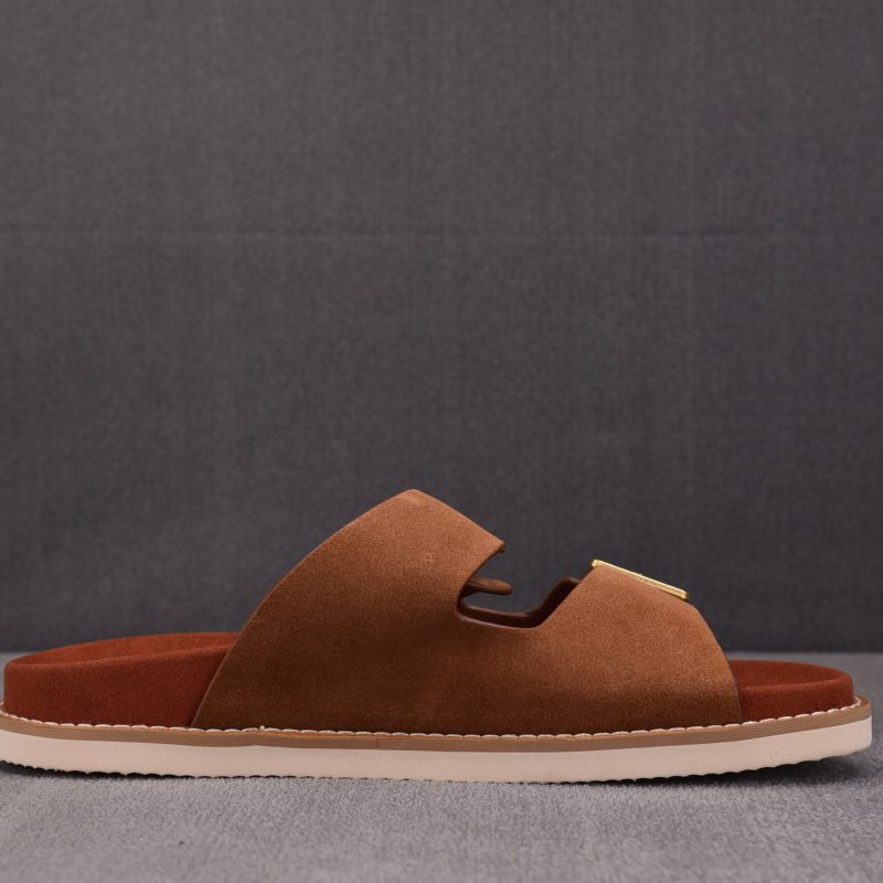 Loro Piana Men's Buckle Slide Sandal Suede 'Brown'