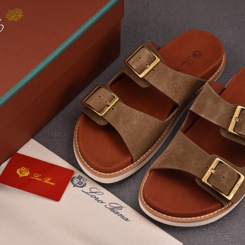 Loro Piana Men's Buckle Slide Sandal Suede 'Mocha'