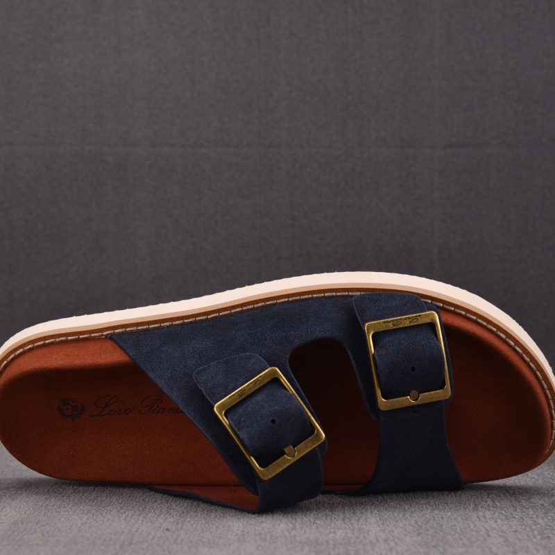 Loro Piana Men's Buckle Slide Sandal Suede 'Navy'