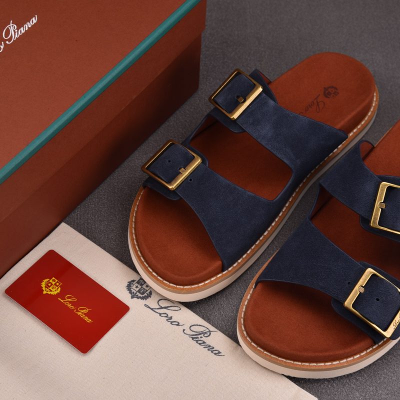 Loro Piana Men's Buckle Slide Sandal Suede 'Navy'