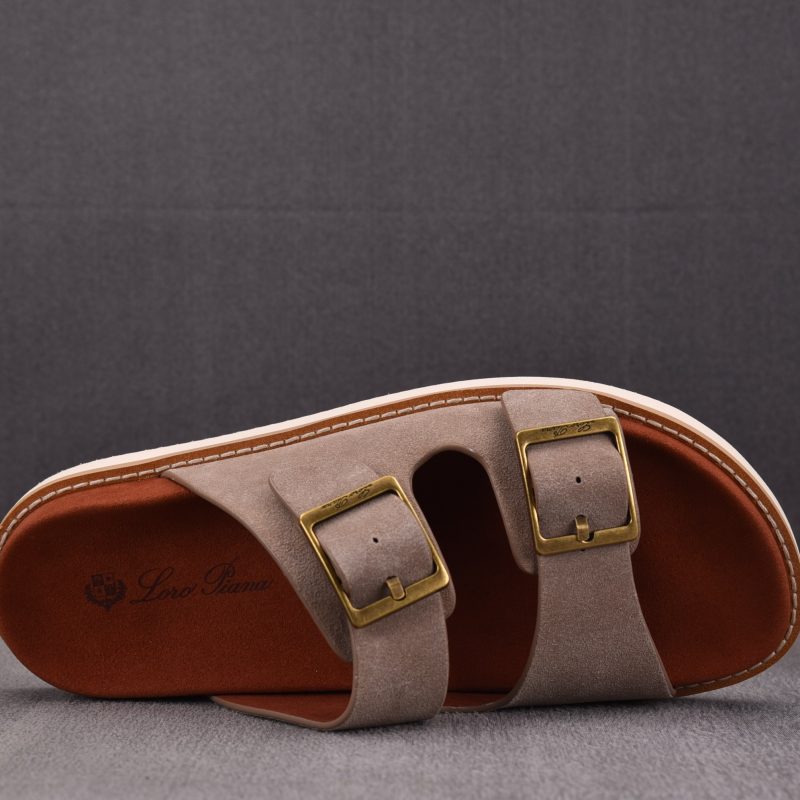 Loro Piana Men's Buckle Slide Sandal Suede 'Pearl'