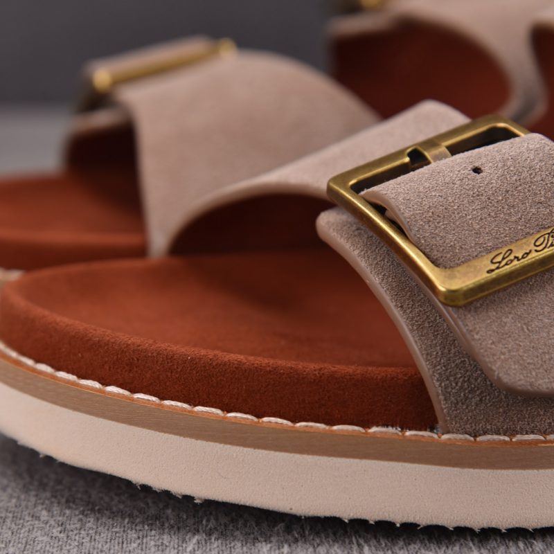 Loro Piana Men's Buckle Slide Sandal Suede 'Pearl'