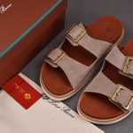 Loro Piana Men's Buckle Slide Sandal Suede 'Pearl'